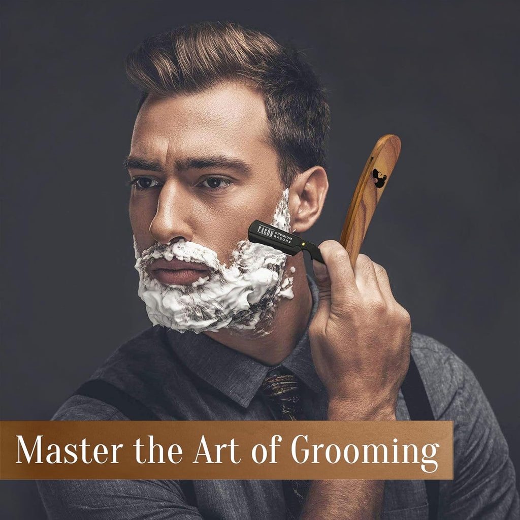 Facón Straight Razors for Men - Professional Barber Straight Edge Razor Kit with 100 Blades, Wooden Stainless Steel Barbero Shaver for a Smooth & Precise Shave, Premium Barber Razor for Men's Shaving
