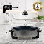 Ovente 11.5-Inch Electric Skillet & Frying Pan, 1400W Nonstick Cooking Pan With Adjustable Temperature Control, Tempered Glass Lid With Steam Vent, Cool-Touch Handles, Easy-Clean Black Sk11112B