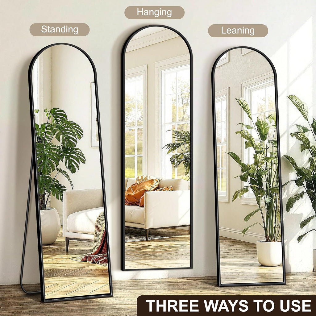 Fictor Arched Full Length Mirror 15" X 56", Full Body Floor Mirror With Adjustable Stand, Free Standing Mirror With Aluminum Frame For Bedroom, Living Room, Cloakroom, Black