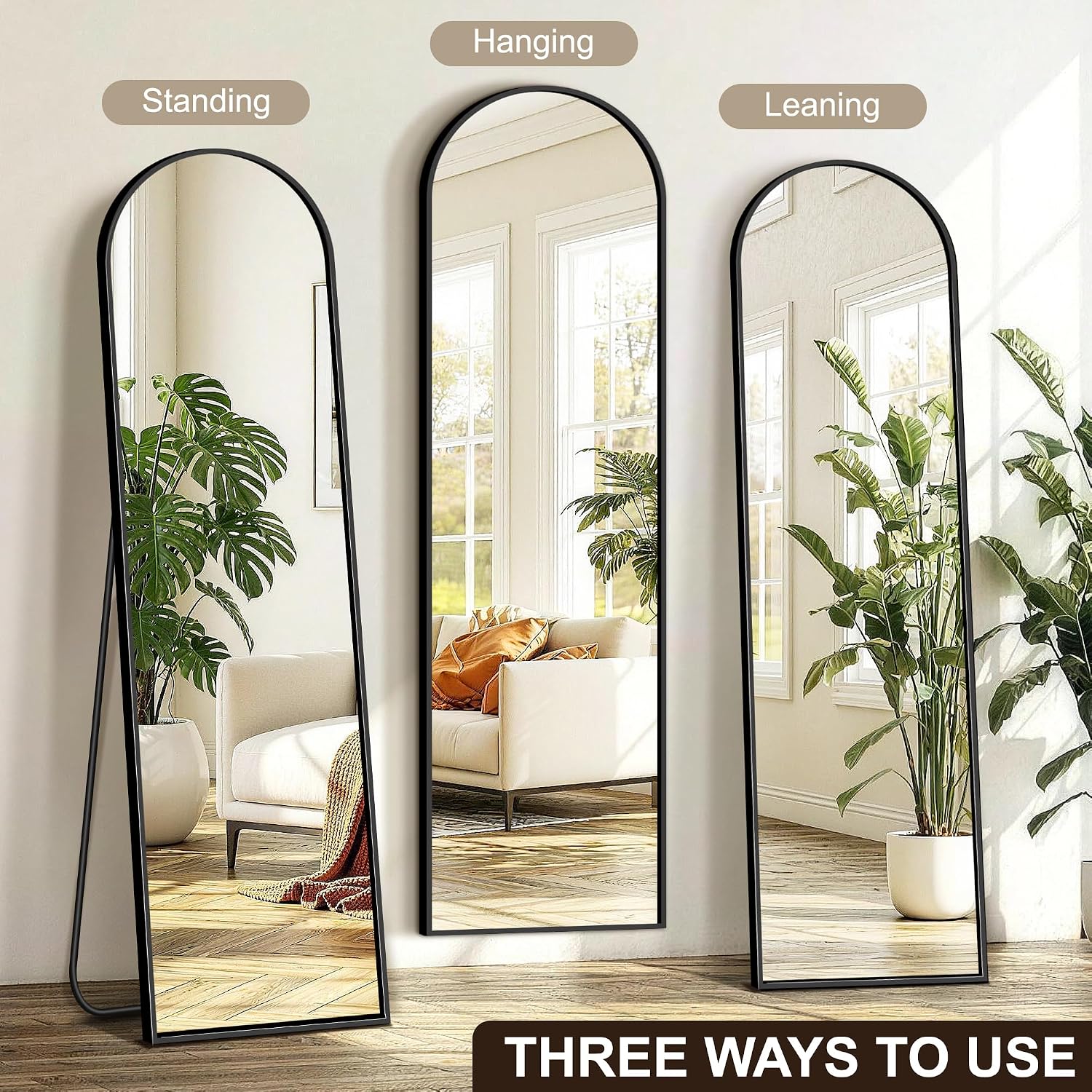 Fictor Arched Full Length Mirror 15" X 56", Full Body Floor Mirror With Adjustable Stand, Free Standing Mirror With Aluminum Frame For Bedroom, Living Room, Cloakroom, Black