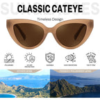 FEISEDY Cat eye Sunglasses with Polarized and UV400 Protection for Women, Retro Stylish for Driving Fishing and Party B0428 Champagne Frame + Tea Lens