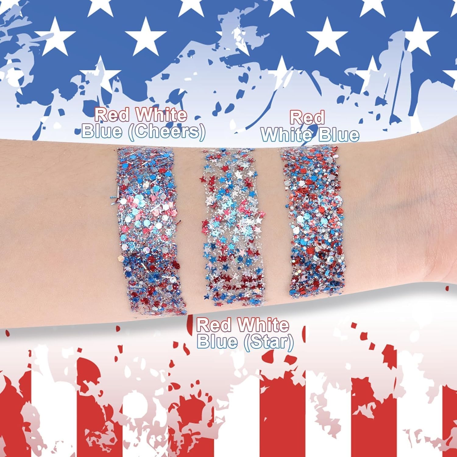 DAGEDA Red White Blue Face Body Glitter Stick,4th of July Accessories Sparkling Hair Glitter Makeup,Patriotic Red White and Blue Patriotic Accessories,Fourth of July Outfit Flag Glitters Makeup