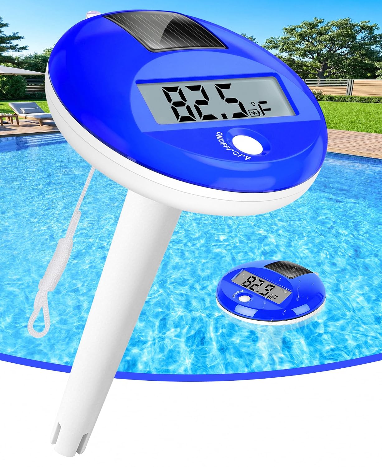 Solar Digital Pool Thermometer Floating Easy Read With One Rope | Large Lcd Display With Big Numbers, ±0.5℃ High Precision, Ip68 Waterproof Pooltemperature Gauge For Hot Tub, Spa