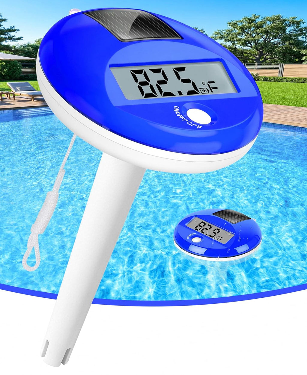 Solar Digital Pool Thermometer Floating Easy Read With One Rope | Large Lcd Display With Big Numbers, ±0.5℃ High Precision, Ip68 Waterproof Pooltemperature Gauge For Hot Tub, Spa