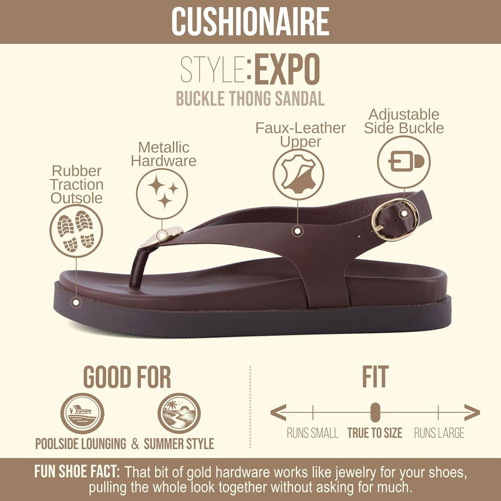 Cushionaire Expo Thong Sandals For Women, Comfortable Slingback Sandals With Arch Support And Cushioned Footbed