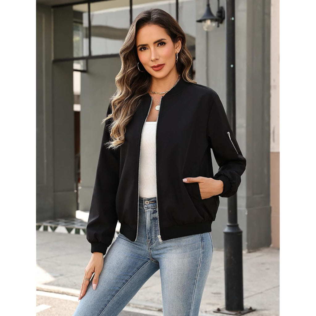 Hotouch Women Casual Jacket Lightweight Long Sleeve Zip Up Coat Trendy Work Clothes With Pockets