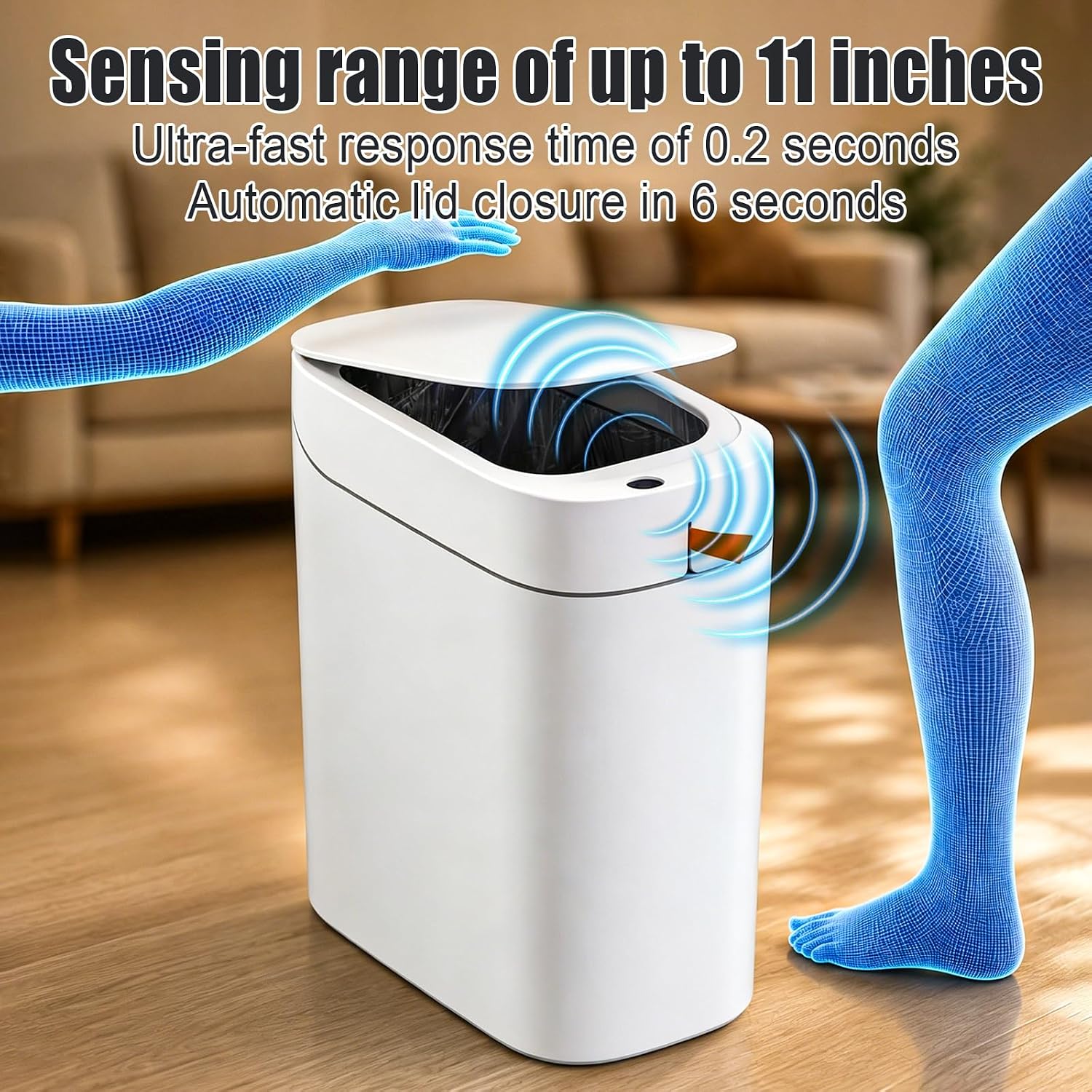 Bathroom Trash Can, Automatic Bagging Garbage Can, 3.5 Gallon Slim Smart Small Plastic Trash Bin, Narrow Motion Sensor Trash Can For Bedroom, Office White