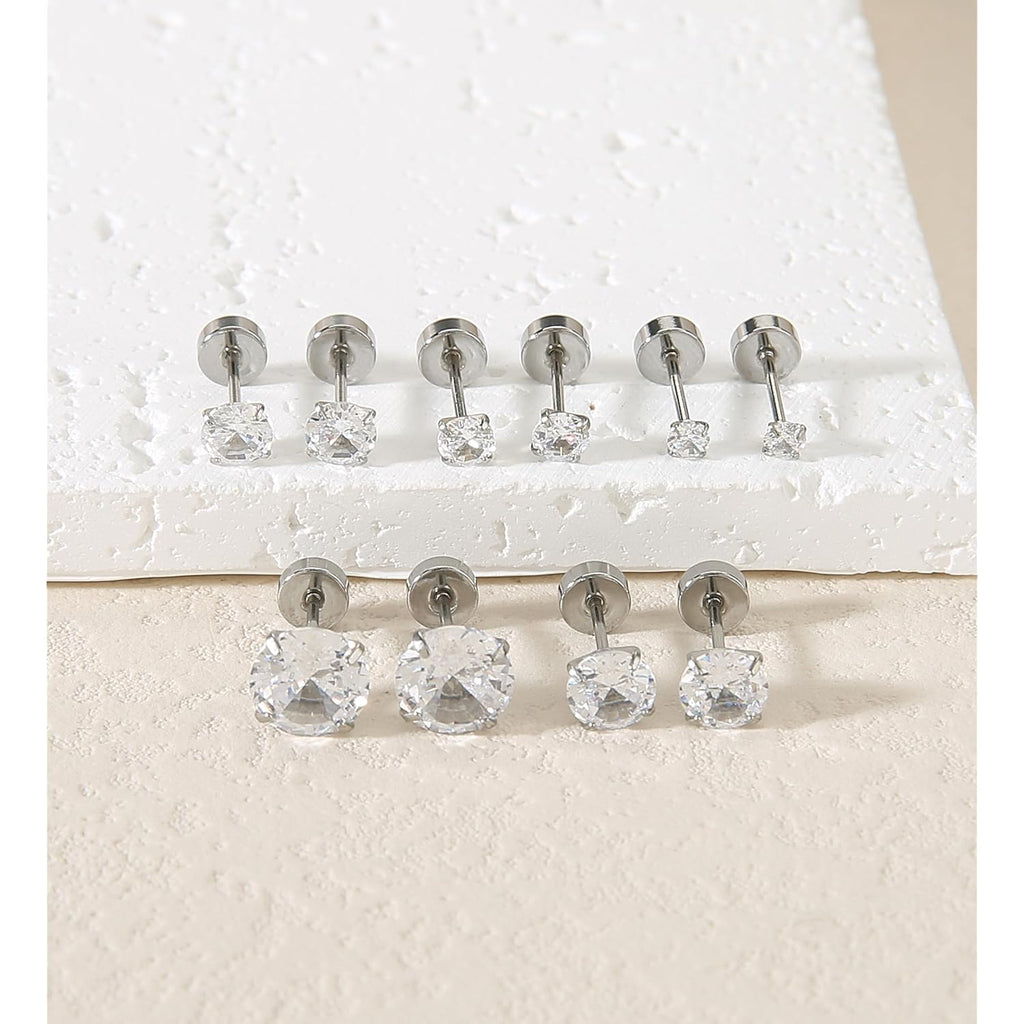 8MM Extra Long Post Earrings for Thick Earlobes 316L Surgical Stainless Steel Flat Back Earrings Hypoallergenic 5A Cubic Zirconia Stud Earrings for Women Men