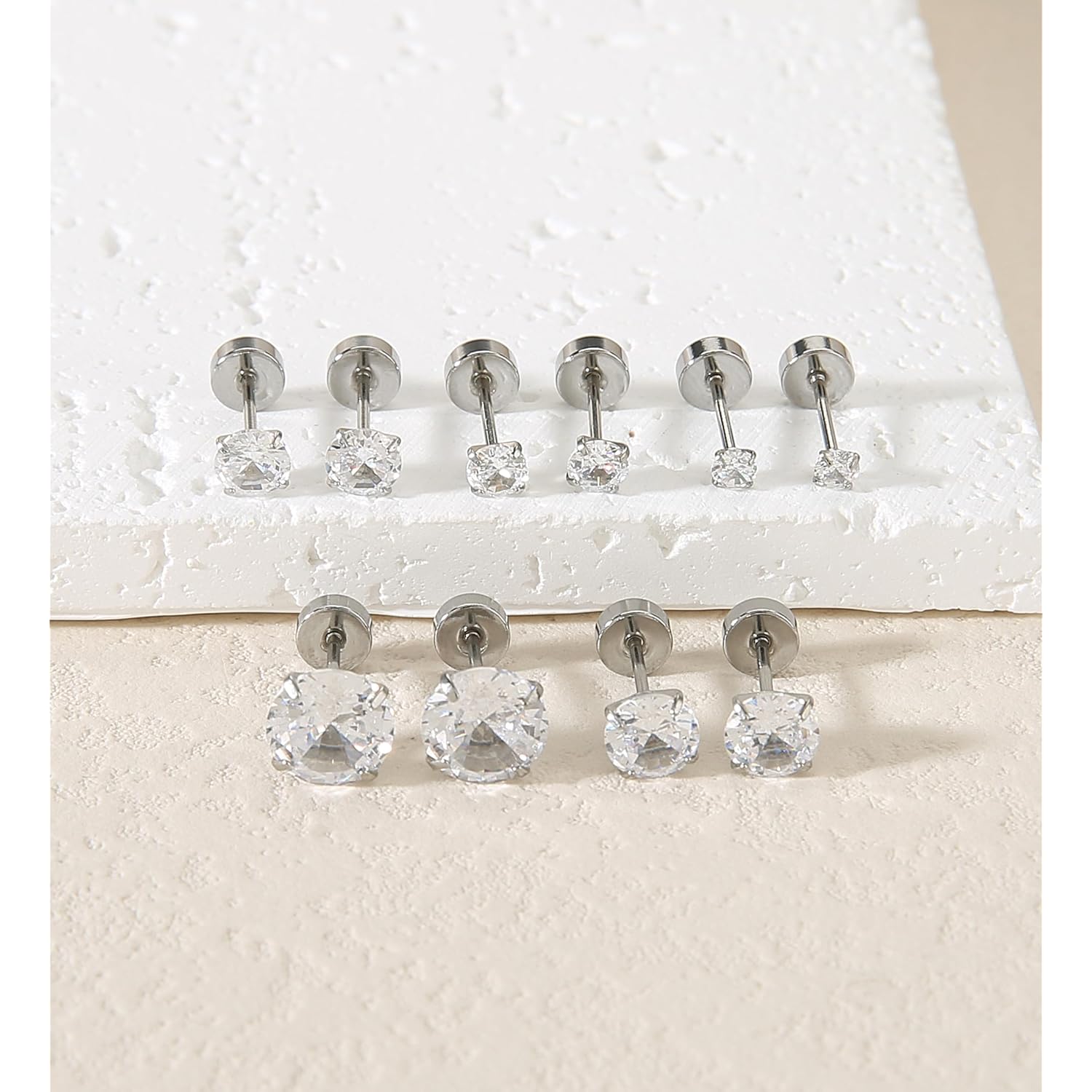8MM Extra Long Post Earrings for Thick Earlobes 316L Surgical Stainless Steel Flat Back Earrings Hypoallergenic 5A Cubic Zirconia Stud Earrings for Women Men