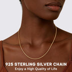 Jewlpire 1.3mm Box Chain 14K Gold Plated 925 Sterling Silver Chain Necklace for Women, Thin & Sturdy Womens Chains Necklace 14 16 18 20 22 24 26 Inches