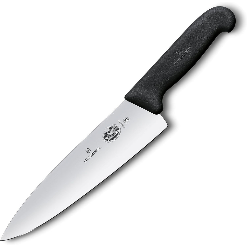 Victorinox Fibrox Pro Chef’s Knife, 8 Inch - Swiss Army Kitchen Knife, High Carbon Stainless Steel Blade, Non-Slip Fibrox Handle, Dishwasher Safe, Black
