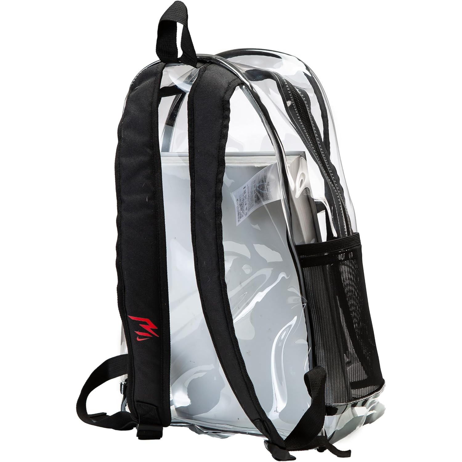 Nike 3 Brand Clear Backpack - Black - One Size (23L) | See Through School Bookbag For Boys, Girls, Men, Women. Zip Main Compartment, Side Mesh Bottle Pocket, Padded Shoulder Straps