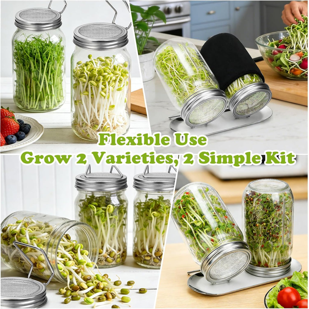 Palksky Sprouting Lids For Wide Mouth Mason Jars, 2Pack Reusable Stainless Steel Screen Bean Sprouts Growing Lid For Organic Alfalfa Broccoli Seeds Mung Bean Plant Germination Kits
