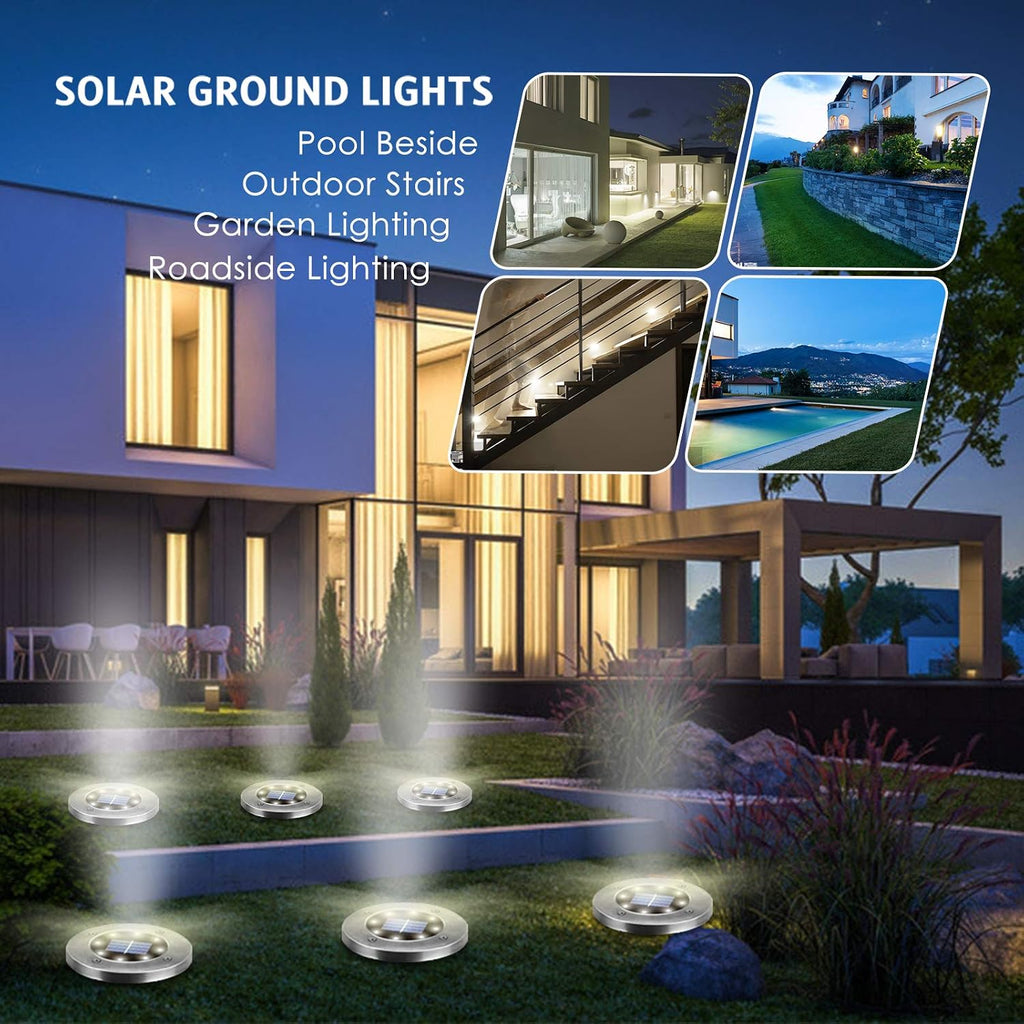 4.6Inch Solar Ground Lights 12Packs, Garden Solar Outdoor Waterproof Pathway Bright In-Ground Landscape Lights For Patio, Lawn, Yard, Driveway, Step And Walkway(White Light)