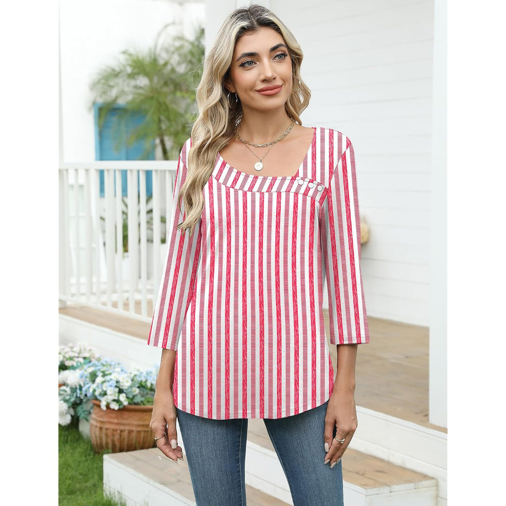 LOMON Womens 3/4 Length Sleeve T Shirts Asymmetrical Neck Tops Business Blouses for Women Fashion 2026