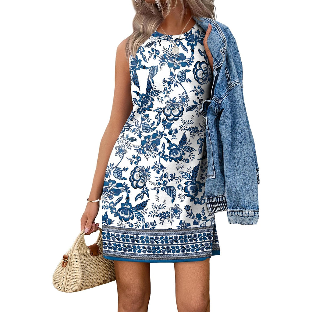Wiholl Casual Dresses For Women Crewneck Sleeveless Tank Dress Summer Spring Boho Vacation Clothes
