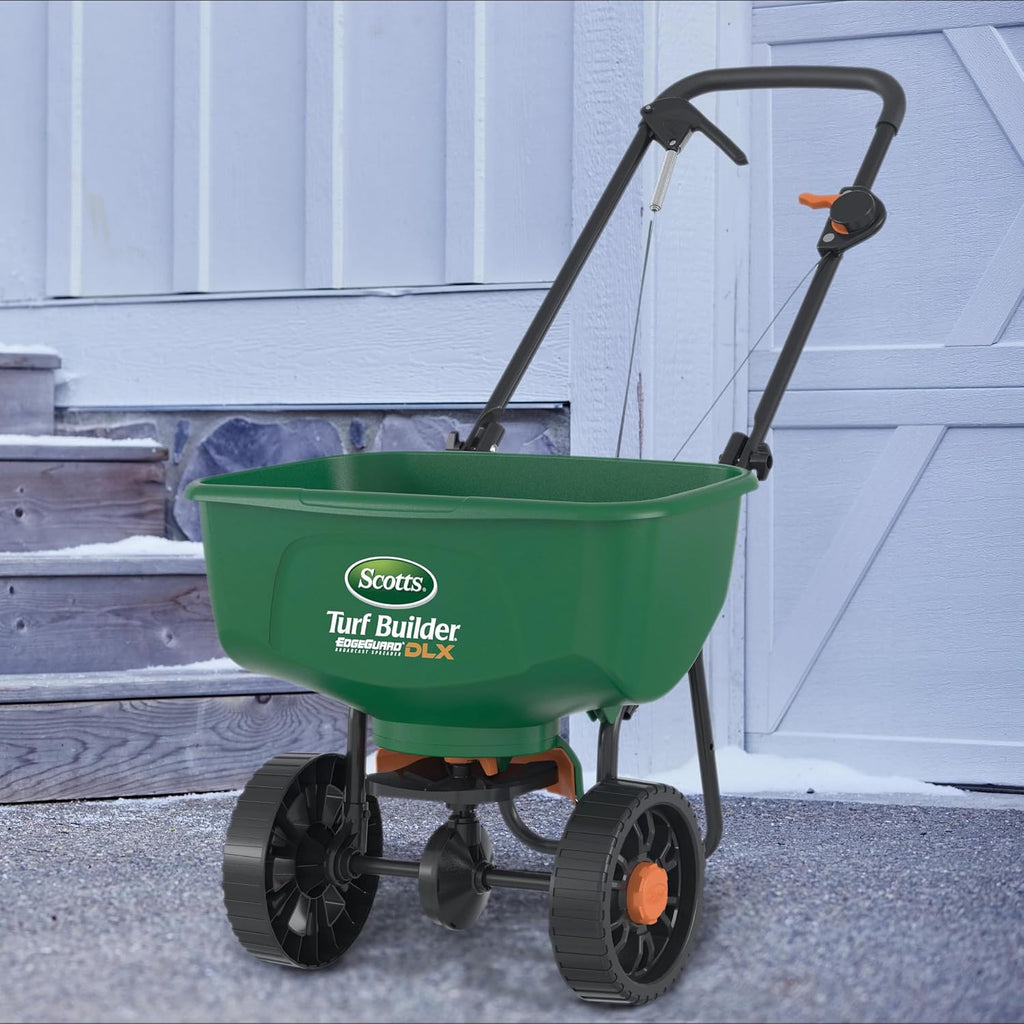 Scotts Turf Builder Edgeguard Dlx Broadcast Spreader For Seed, Fertilizer, Salt, Ice Melt, Holds Up To 15,000 Sq.Ft. Product, Green | Spreader For Lawn Fertilizer, Weed & Insect Control, Grass Seed, And Ice Melt, Holds Up To 15,000 Sq. Ft. Of Product