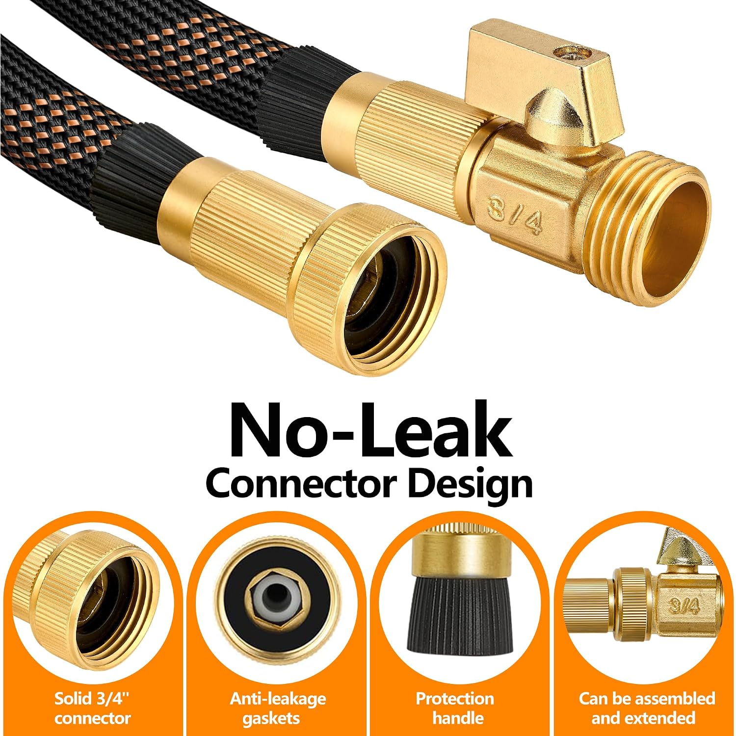 Flexible Garden Hose 100 Ft, Ultra Lightweight Water Hoses W/10 Function Sprayer And 3/4" Brass Fittings, Kink-Free, Sturdy, Abrasion Resistant For Yard, Lawn, Outdoor And Gardening(Black Orange)