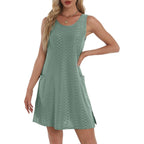 Bkrive Coverup Summer Dresses For Women 2026 Eyelet Casual Loose Sleeveless Sundresses Tank Dresses With Pockets