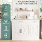 Shintenchi Modern Farmhouse Sideboard Buffet Cabinet With Storage With 3 Doors,42" Barn Doors Buffet Cabinet With Storage, Wood Coffee Bar Cabinets With Adjustable Shelf For Kitchen Living Room,White