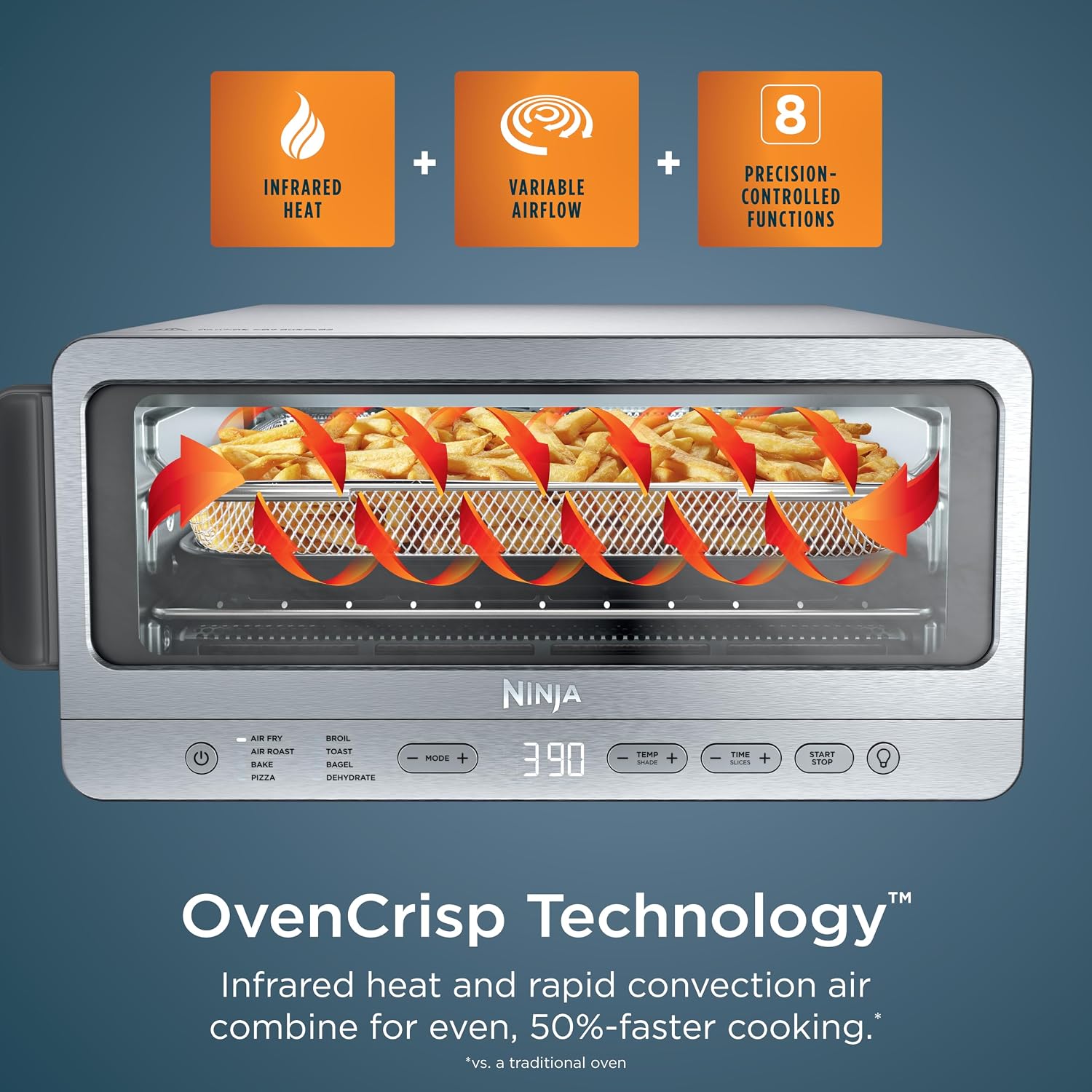 Ninja Air Fryer Toaster Oven Combo | 8-In-1 Functionality | Flip Up & Away For Storage Space | Air Fry Basket, Sheet Pan, Wire Rack & Removable Crumb Tray |1800 Watt | Stainless Steel | Sp151