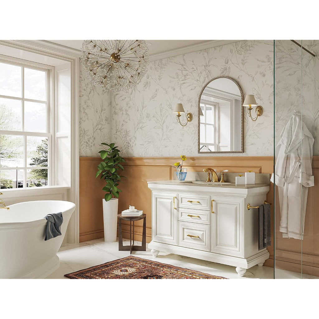 Beaded Mirror Gold Arched, 24"X36" Champagne Bronze Mirror For Bathroom, Antique Brass Beaded Mirrors With Metal Frame- Arch Vanity Wall Mirrors For Bedroom,Fireplace,Over Sink,Entryway