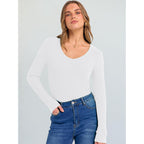 Anrabess Long Sleeve V Neck Shirts For Women | Soft Comfy Ribbed Knit Fitted Tshirts, Casual Going Out Tops, 2026 Trendy Basic, Fall Winter Underscrub Layering Clothes
