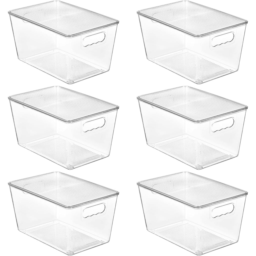 Vtopmart 6 Pack Clear Stackable Storage Bins with Lids, Large Plastic Containers with Handle for Pantry Organizer and Storage,Perfect for Bathroom,Cabinet,Kitchen,Fridge,Closet Organization