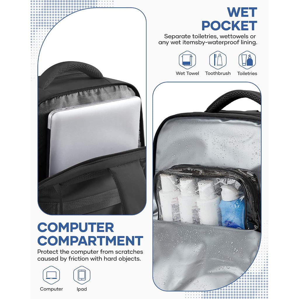 Vacuum Backpack Travel With Pump,Large Travel Backpack With Vacuum System,Mochila Compresion Al Vacio,Flight Approved 18X14X8,Waterproof Carry On Personal Item Laptop Backpacks,Black