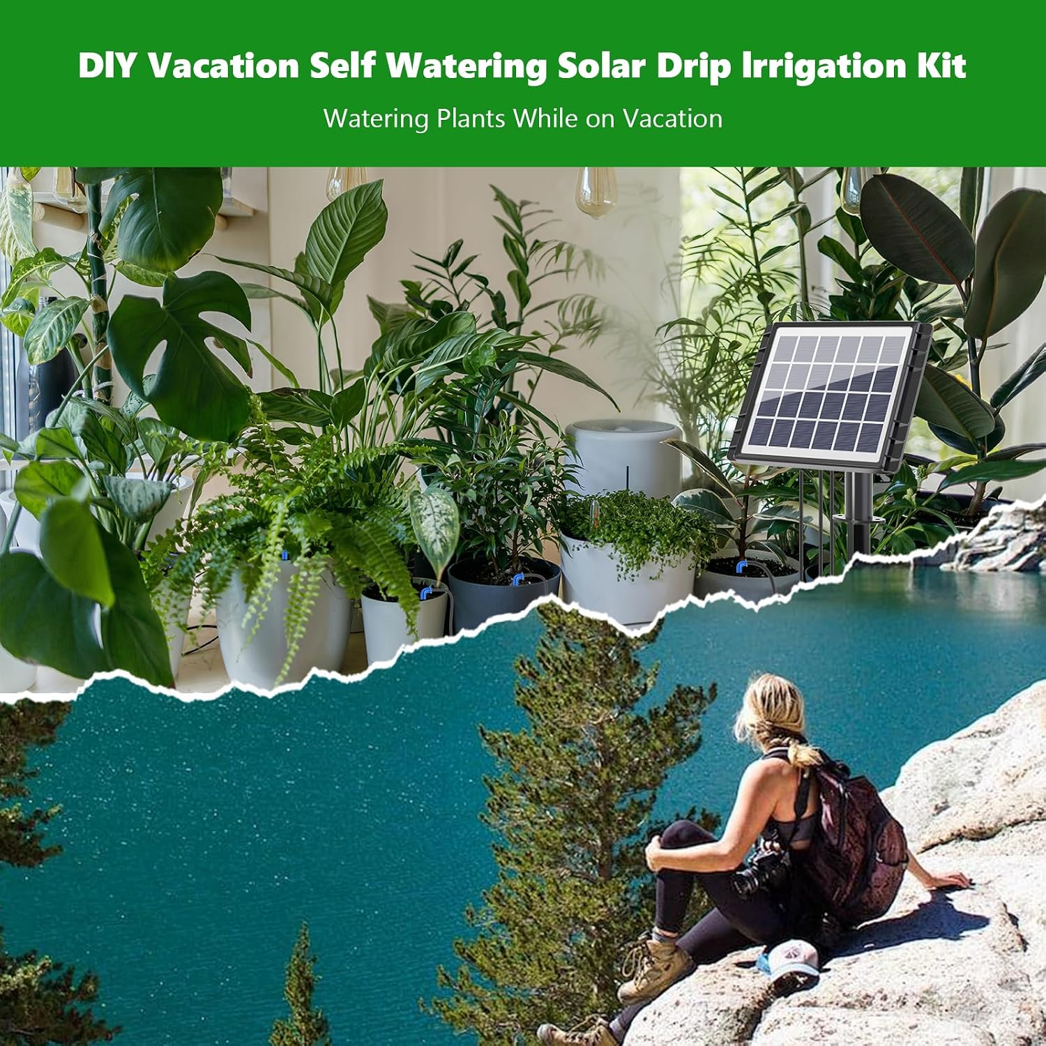 49Ft Solar Drip Irrigation System, Auto Watering Kit For 15 Pots, Solar-Powered Plant Watering, 25 Timer Modes, 900Ml/Min Flow Indoor/Outdoor Garden, Balcony & Patio Irrigation System