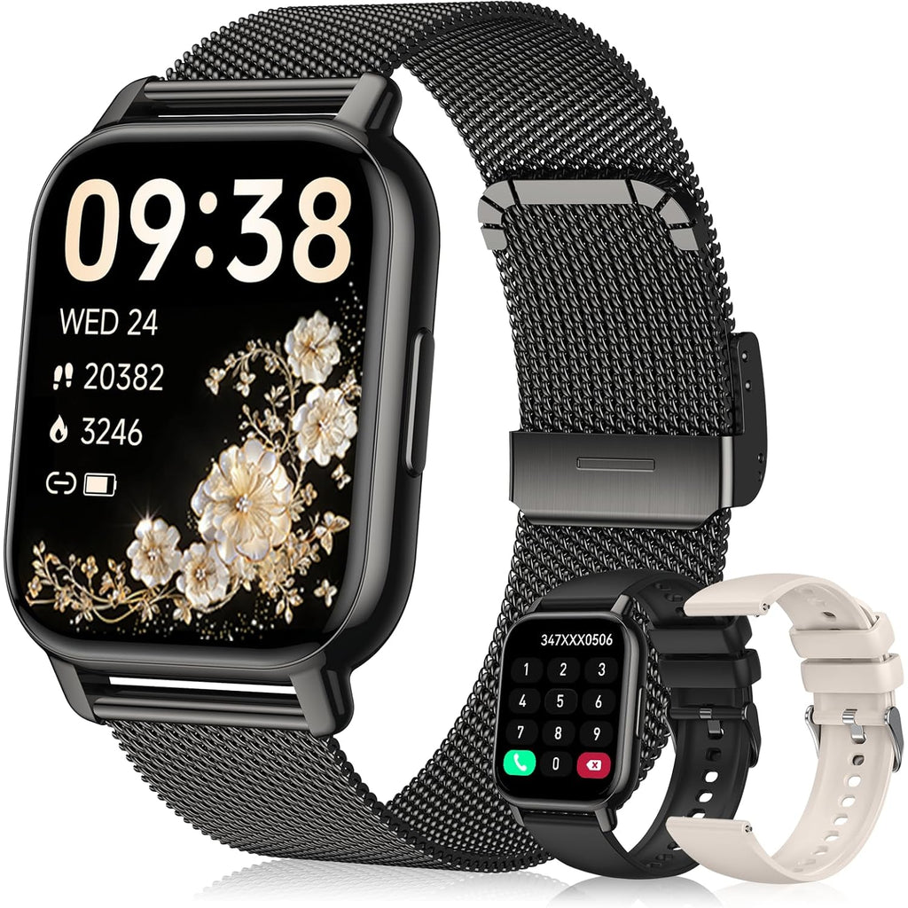 Smart Watch for Women (3 Bands), 1.85'' HD Fitness Tracker with Bluetooth Calls, IPX8 Waterproof Smartwatch for Android iPhone, 112+ Sport Modes, Heart Rate & Breathing Rate Sleep Monitor, Black