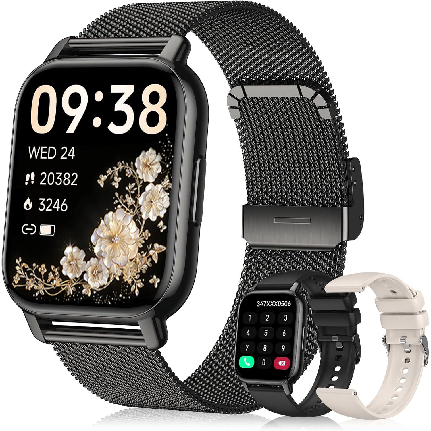 Smart Watch for Women (3 Bands), 1.85'' HD Fitness Tracker with Bluetooth Calls, IPX8 Waterproof Smartwatch for Android iPhone, 112+ Sport Modes, Heart Rate & Breathing Rate Sleep Monitor, Black