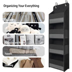 Tymensh Black Over Door Organizer With 4 Large Clear Pockets, Compact Black Hanging Door Storage For Closet, Bathroom, Bedroom, Dorm, Nursery, Toys, Cosmetics, Baby Essentials