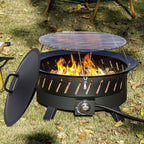 Econook 24 Inch Portable Propane Fire Pits With Grill, Gas Fire Pit Bowl For Outside With Lid & Handle, Smokeless Gas Firebowl,Propane Firepit For Camping, Patio, Yard, Garden