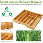 Pipishell Bamboo Expandable Silverware Drawer Organizer, Adjustable Kitchen Utensil Tray for Forks, Spoons and Knives, Wood Storage Cutlery Holder for Bedroom and Living Room