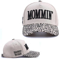 Vintage Two-Tone Trucker Hat Adjustable Baseball Cap with Mommin Embroidery Ponytail Fit Unisex Outdoor Casual Headwear Leopard-01