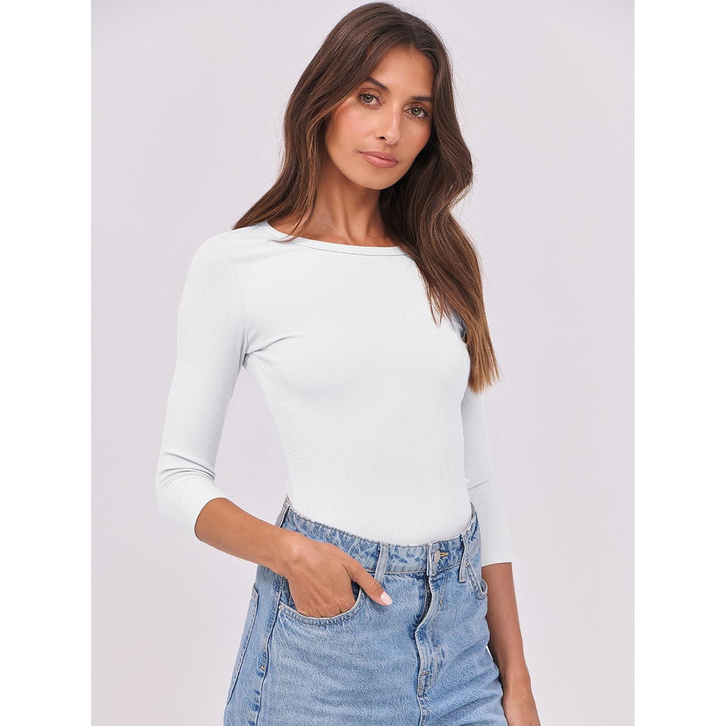 Anrabess Womens 3/4 Long Sleeve Tops Ribbed Knit Slim Fitted Shirts Basic Tee Fall Outfits 2026 Fashion Y2K Clothes
