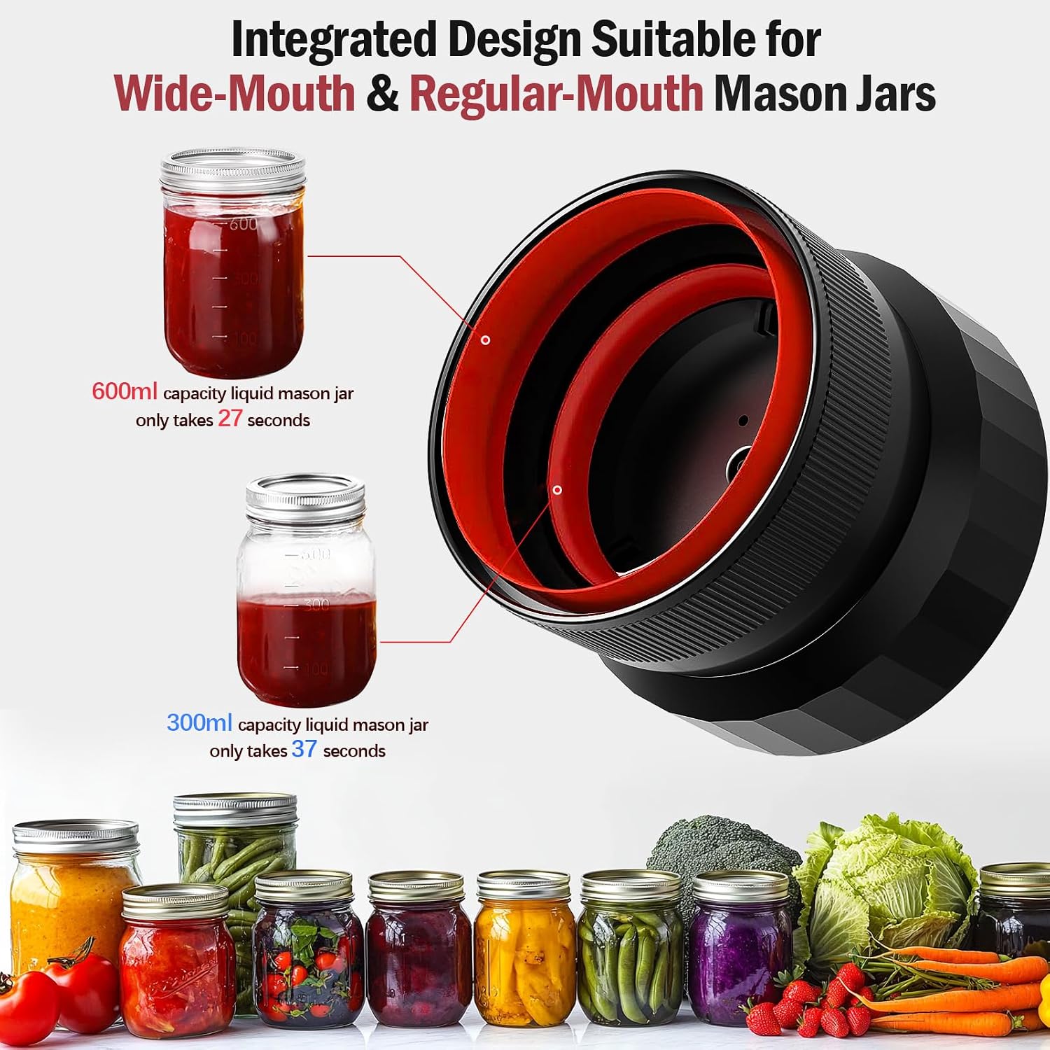 2026 Upgraded One-Integrated Mason Jar Vacuum Sealer, Fully Automated | Electric Portable Vacuum Sealer For Regular Mouth And Wide Mouth Canning Jars