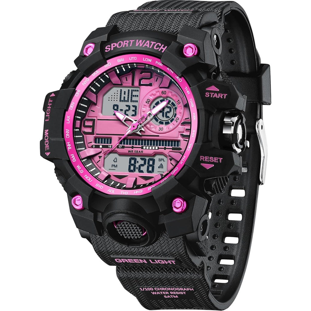 findtime Women's Sport Watch Digital Waterproof Watches Military Watches Analog Outdoor Wrist Watch LED Luminous Alarm Stopwatch Dual Time Wristwatch