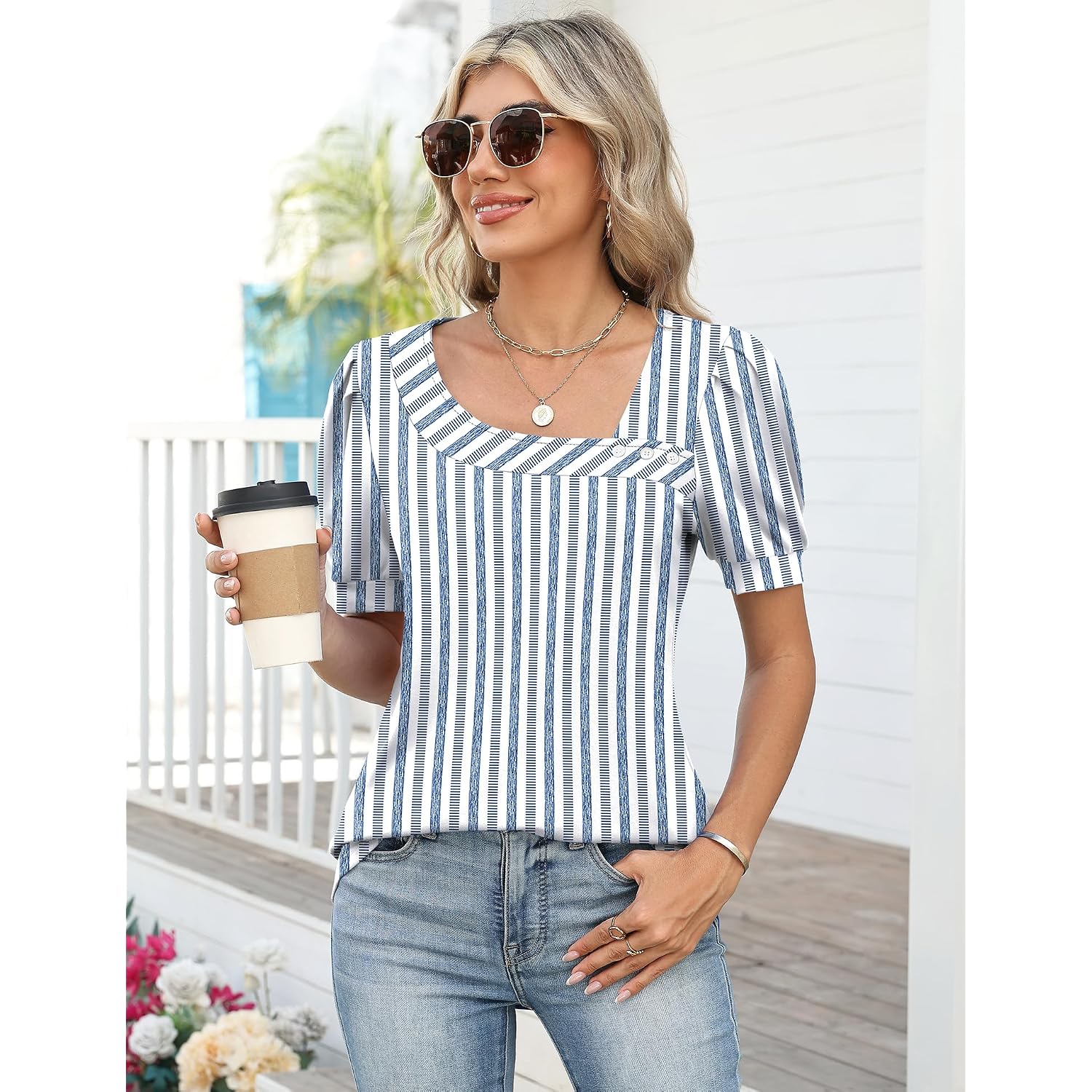 LOMON Womens Short Sleeve T Shirts Asymmetrical Neck Tops Business Blouses for Women Fashion 2026