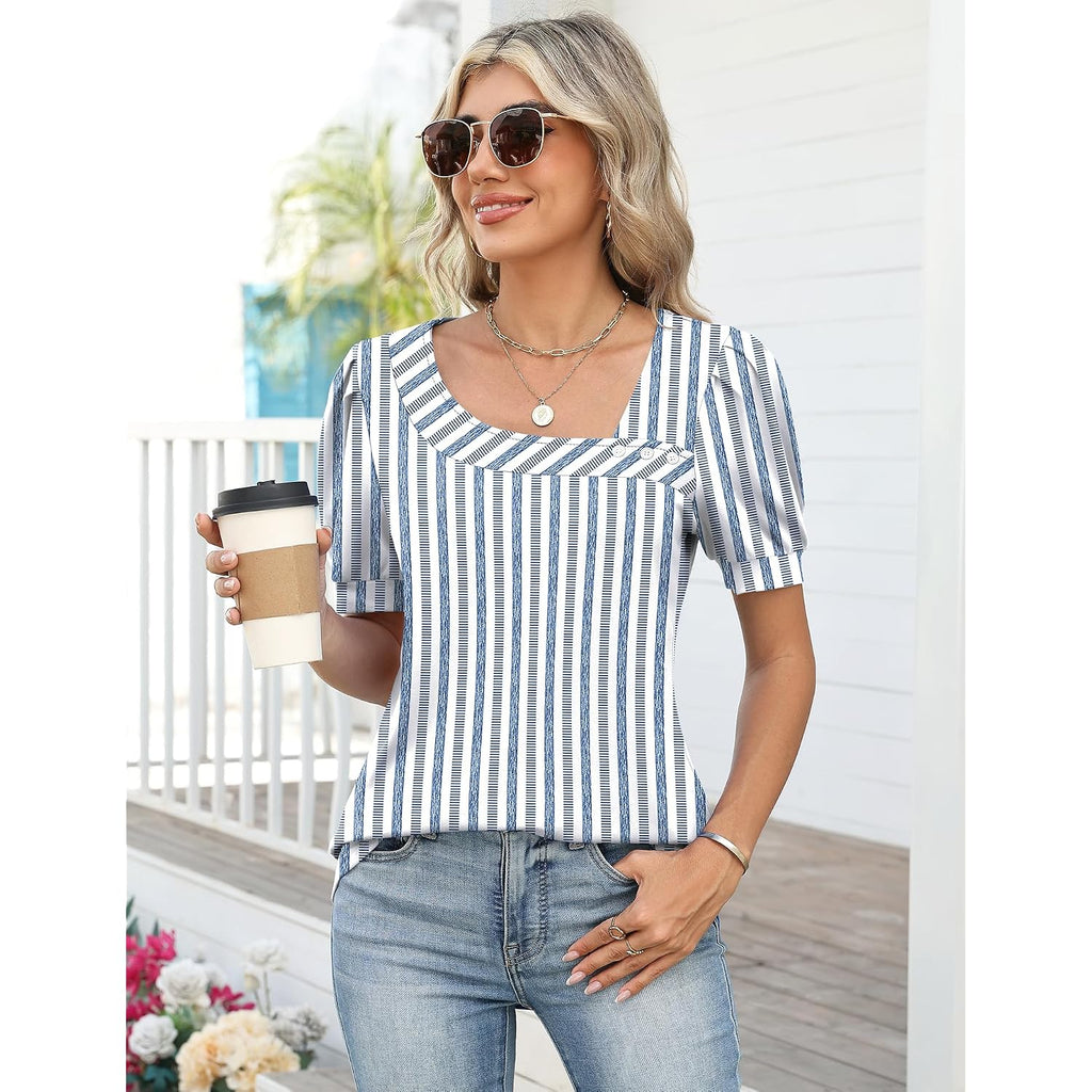 Lomon Womens Short Sleeve T Shirts Asymmetrical Neck Tops Business Blouses For Women Fashion 2026