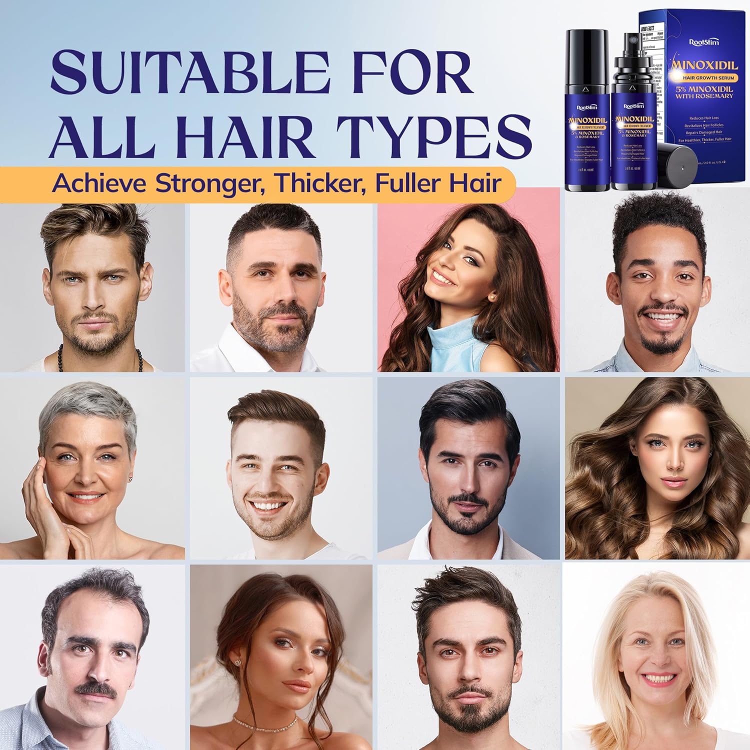 5% Minoxidil Hair Growth for Men and Women: 2-Pack Extra Strength Minoxidil Hair Loss Treatment Serum with Rosemary for Faster Stronger Thicker Hair Growth - 4 FL OZ