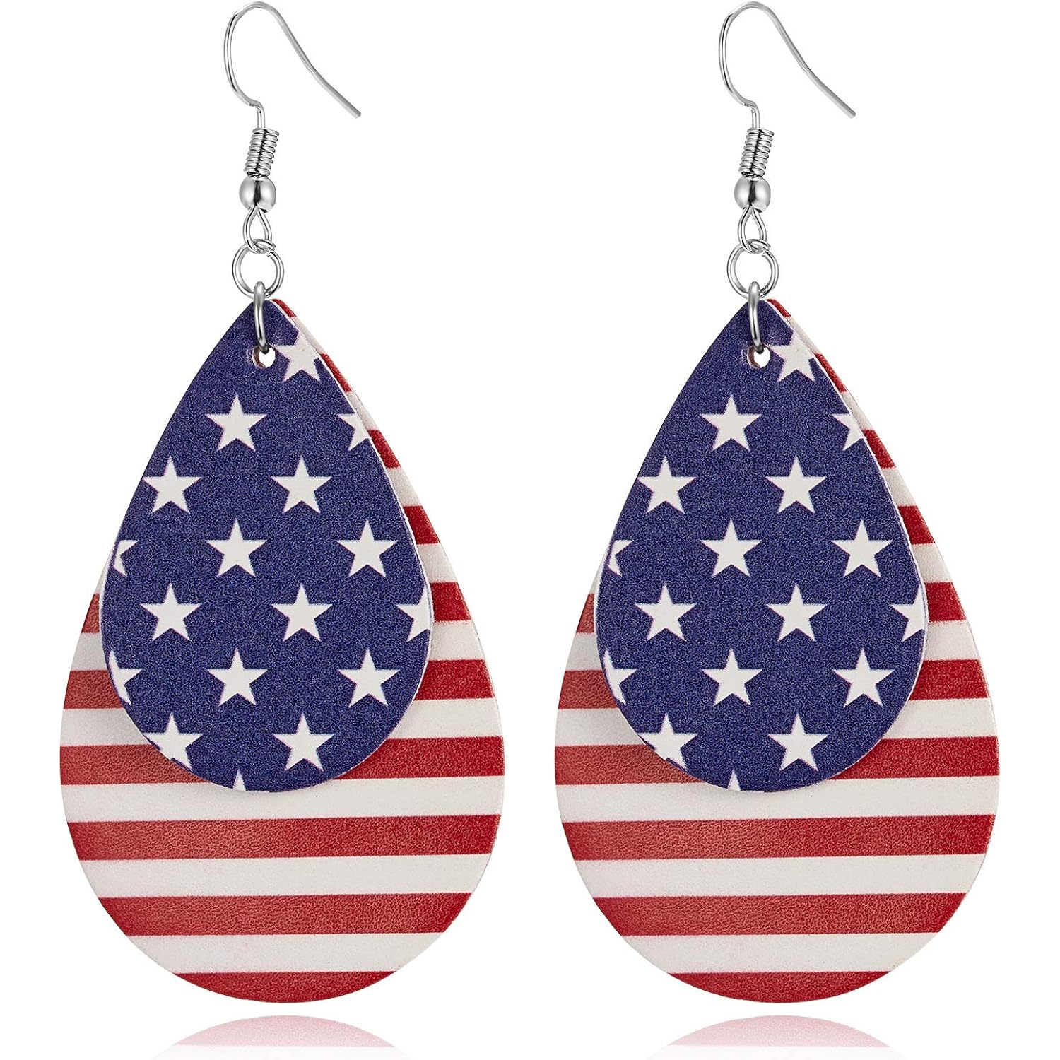 ROSTIVO American Flag Earrings for Women 4th of July Patriotic Earrings Cute Teardrop Faux Leather Dangle Earrings