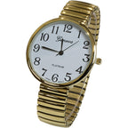 Ladies Large Number Face Stretch Band Watch Gold 1262G