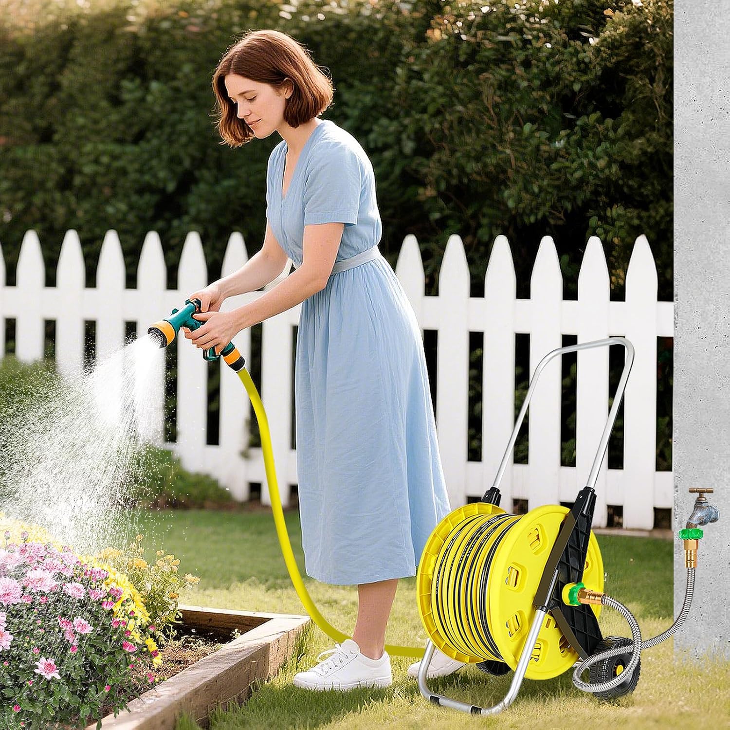 3Ft Short Garden Hose With Female To Female Connector - Metal Leakproof Leader Hose For Hose Reel, Heavy Duty 304 Stainless Steel Flexible Hose For Outdoor Garden Watering Car Pet Cleaning