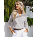 Lomon 3/4 Length Sleeve Womens Tops Dressy V Neck Collared Shirts Trendy Business Casual Work Blouses Vacation Outfits 2026