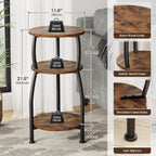 Small Round Side Table For Small Spaces, 3-Tier End Table With Storage Shelf, Slim Night Stand Sofa Corner Table For Living Room Bedroom, Patio And Corner, Rustic Brown