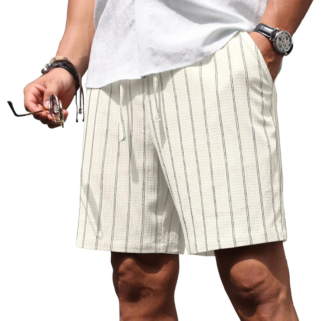 Sailwind Mens Striped Casual 7" Shorts Summer Beach Elastic Waist Drawstring Shorts With Pockets