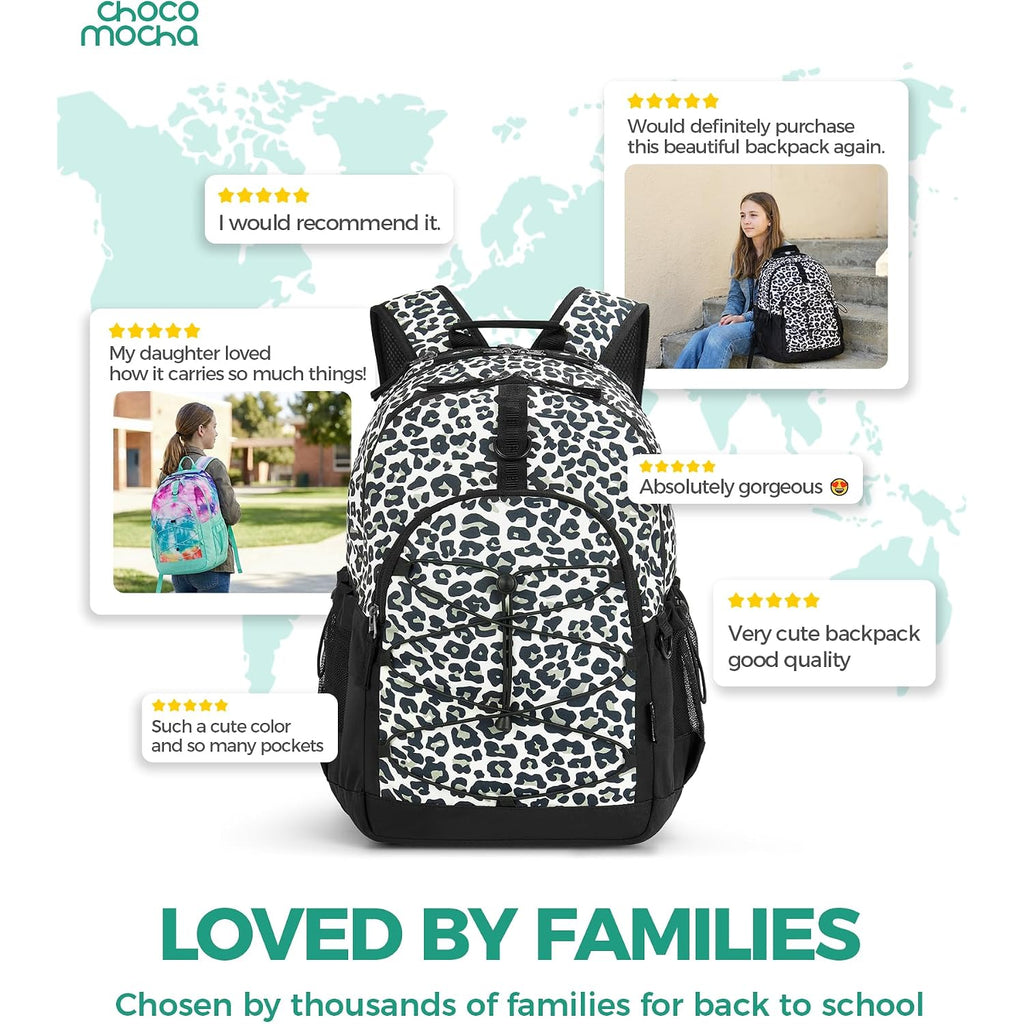 Snow Leopard Backpack For Teen Girls, Travel School Backpack For Girls Middle School Large Bookbag 18 Inch, Black