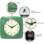 Infinity Instruments Square Silent Retro 9 Inch Mid Century Modern Kitchen Diner Retro Wall Clock Quartz Sweep Movement (Green)